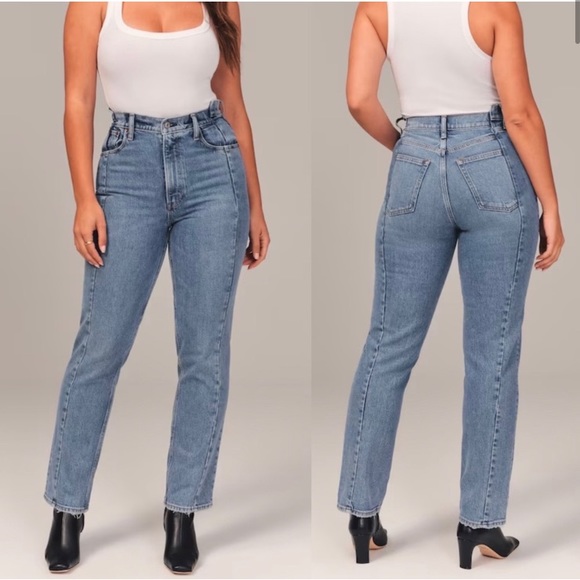 Abercrombie & Fitch Denim - Abercrombie & Fitch Curve Love Ultra High Rise 90s Straight Jean Waist Detail
